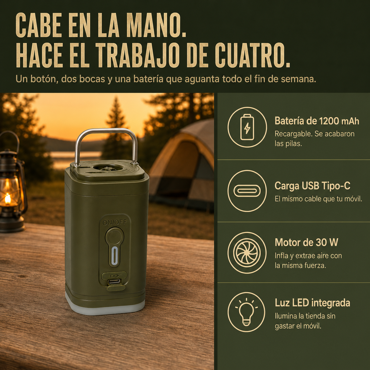 Inflador Portátil Recargable 3 en 1